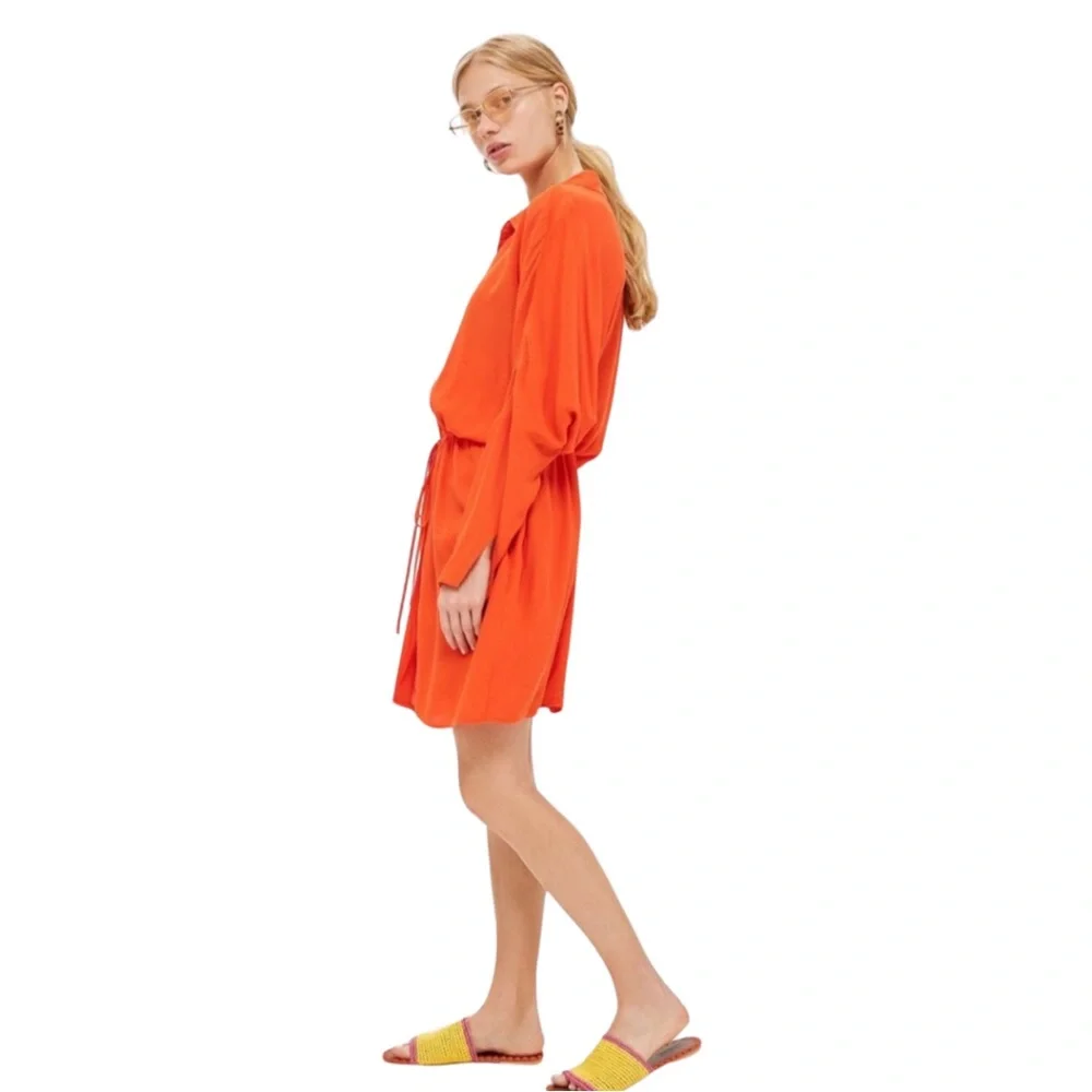 TOPSHOP Orange Tunic Shirt Dress with Drawstring Waist | Size 10 US - Picture 3 of 8